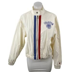 Champion Game Day Stripe Logo Long Sleeve Zip Windbreaker Athletic Jacket Top M